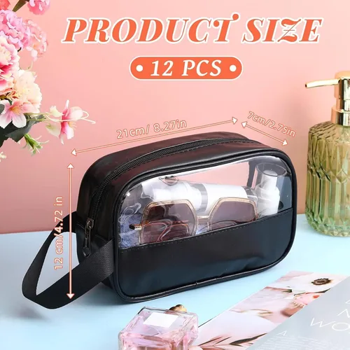 Miniatura 2 de Buryeah 12 bolsas de aseo a granel para mujeres y hombres, translúcidas, pequeñas, bolsa de maquillaje de viaje, portátil, impermeable, juego
