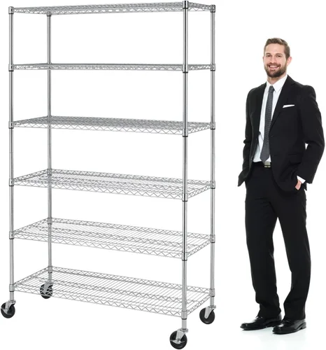 Miniatura 10 de Estantería metálica de almacenamiento de 6 niveles de 208.8 cm x 121.92 x 45.72 cm, con ruedas, resistente estante con capa de acero, cromado