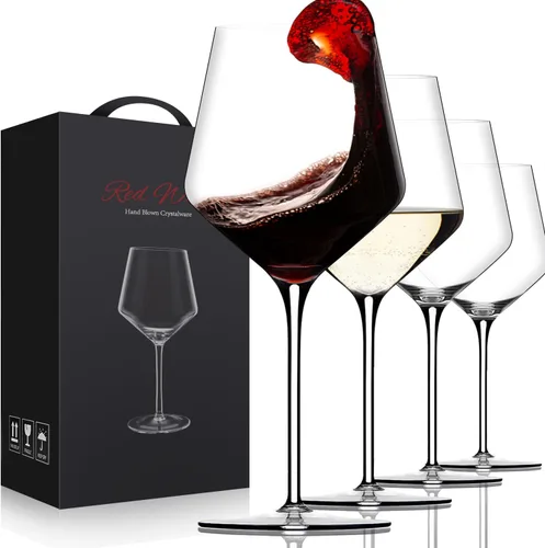 Miniatura 10 de Juego de 4 copas de vino tinto, grandes copas de cristal Burgundy sopladas a mano - ultra delgadas, ligeras para cata de vinos, 23.5 onzas, regalos