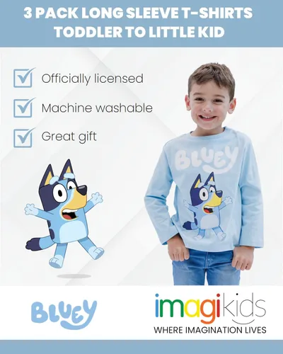 Miniatura 2 de Bluey Paquete de 3 camisetas gráficas de manga larga para niños