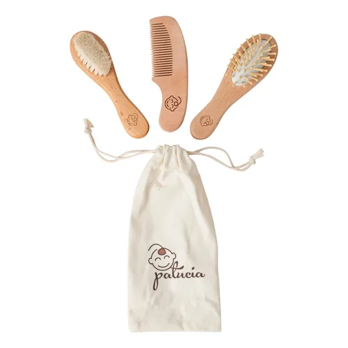Juego de cepillo y peine para bebés para recién nacidos y niños pequeños, cepillo de madera natural con cerdas suaves de cabra para la tapa de la