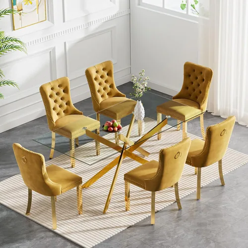 Miniatura 87 de Juego de 4 mesas de comedor de cristal para 4, juego de 4 mesas y sillas de cocina modernas, juego de mesa de comedor de cocina de 5 piezas con mesa