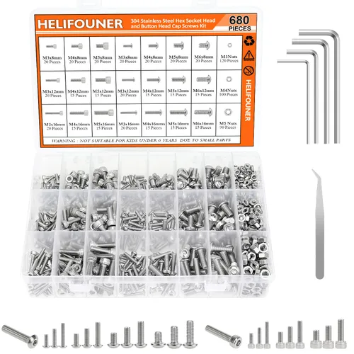 Miniatura 13 de HELIFOUNER 360 piezas M4 x 0.236 in /0.315 in /0.394 in /0.472 in /0.630 in /0.787 in, cabeza de botón hexagonal, tornillos métricos, pernos
