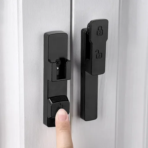 Miniatura 8 de INIRET Cerradura de puerta de granero negra de 180 grados, cerradura de puerta abatible, cerradura de puerta de aleación de zinc, protege