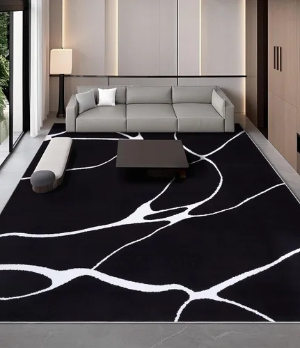 Miniatura 19 de YIHOUSE Alfombra lavable de 5 x 7 pies, moderna abstracta en blanco y negro, antideslizante, para dormitorio, oficina en casa (abstracto, 5 x 7 pies)