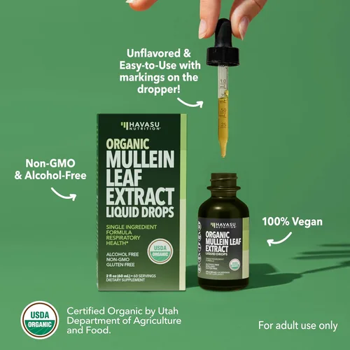Miniatura 6 de Gotas de gordolobo para pulmones – Extracto orgánico de hoja de gordolobo USDA – Suplemento de salud respiratoria y apoyo pulmonar – 2 onzas