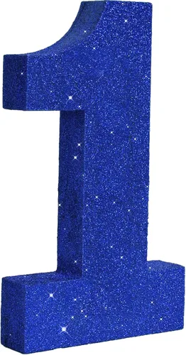 Miniatura 12 de TONIFUL Centro de mesa de madera número 0 con purpurina azul de 7.8 pulgadas, decoración de fiesta de cumpleaños azul, dígito 0 para cumpleaños