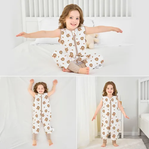 Miniatura 7 de Miracle Baby Saco de dormir con pies - 0.5 TOG 100% algodón transpirable, diseño sin mangas, saco de dormir para bebé León