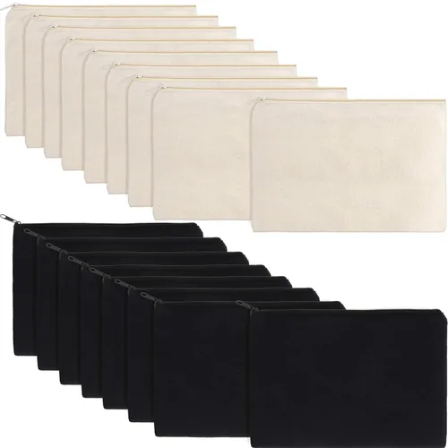 Miniatura 11 de meekoo Paquete de 16 bolsas de lona en blanco para cosméticos, bolsa de maquillaje con cremallera lisa, sublimación, manualidades DIY, bolsa de aseo