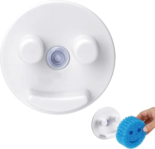 Miniatura 3 de Soporte de esponja con ventosa, organizador de fregadero de cocina para esponjas redondas para sostener esponjas de sonrisa, estante autodrenante