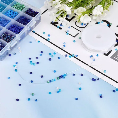 Miniatura 2 de NBEADS 15 colores 6/0 cuentas de semillas de vidrio, alrededor de 3000 cuentas redondas azules de poni de 0.15 pulgadas, cuentas sueltas para diseño