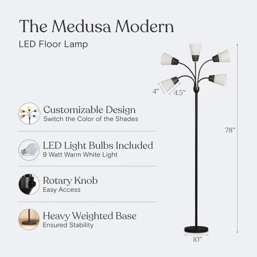 Miniatura 3 de Brightech Medusa - Lámpara de pie LED moderna – Lámpara de pie de múltiples cabezales para salas de estar y oficinas – Lámpara alta con pantalla