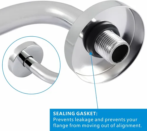 Miniatura 2 de Brazo de ducha Voolan con brida y cinta de teflón, brazo de extensión de cabezal de ducha para baño con ducha fija, acero inoxidable sólido, montado