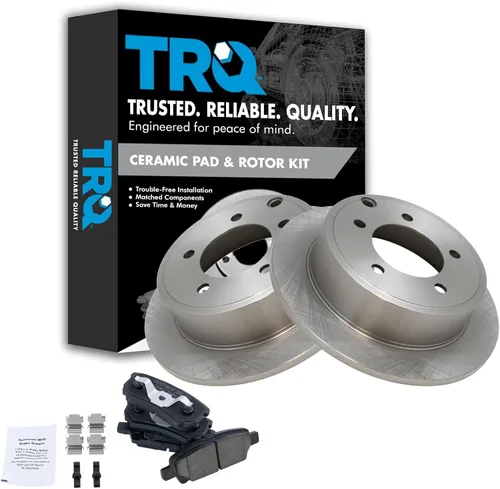 Miniatura 29 de TRQ Kit de rotor de freno trasero y pastillas de cerámica Posi premium compatible con camioneta Chevy GMC