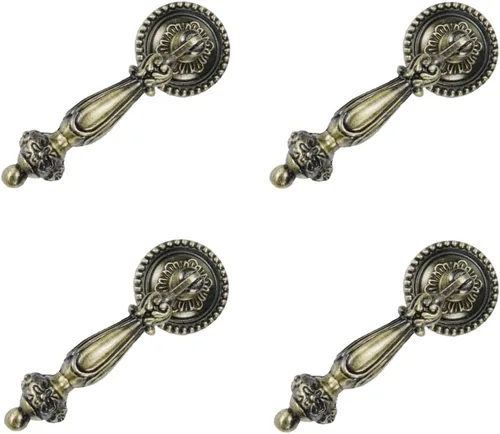 Miniatura 3 de 4 tiradores de lágrima colgantes antiguos decorativos para gabinete, cajón, armario, tocador, joyero con tornillos (negro, 2.6 x 1.1 pulgadas)