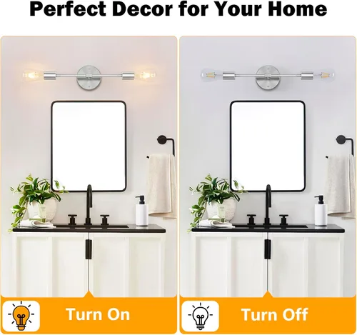 Miniatura 5 de FadimiKoo 2 lámparas de níquel cepillado para tocador de baño, iluminación plateada para baño sobre espejo, moderna iluminación de pared