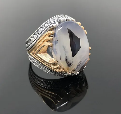 Miniatura 3 de KAR Rare Find 925K Anillo de plata esterlina Yemeni Agate Aqeeq para hombre P5C