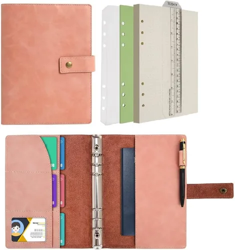 Miniatura 11 de WONDERPOOL Cuaderno de cuero recargable, cuaderno en espiral, carpeta de carpetas de diario A5 con puntos y bolsillos interiores para viajes, Marrón