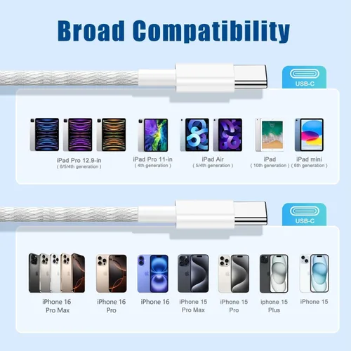 Miniatura 6 de Cable de carga rápida USB C a C de 10 pies, cable de carga largo tipo C a USB C para Apple iPhone 17 Pro Max/17 Air/16 Pro/15 Plus, MacBook Pro USB