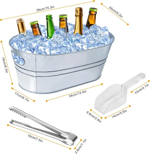 Miniatura 2 de IKAYAS - Cubos de hielo de 4 galones para fiestas, cubeta de hielo de metal galvanizado con cuchara para bar de cóctel, suministros de bar
