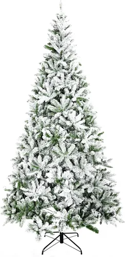 HOMCOM Árbol de Navidad artificial de pino flocado de nieve sin luz de 9 pies de alto con ramas realistas, verde