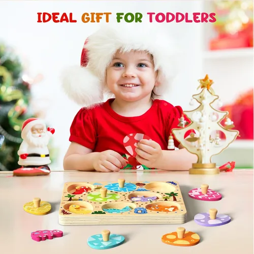 Miniatura 8 de Zeoddler Rompecabezas de madera para niños pequeños, 8 piezas de rompecabezas de huevo de dinosaurio a juego, juguetes Montessori para niños