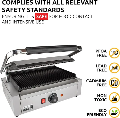Miniatura 5 de ALDKitchen Panini Sandwich Press Grill Durable Stainless Steel Construction 110V (Ribbed 9" x 14")