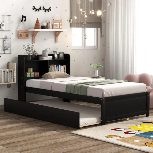 Miniatura 18 de HomSof Cama individual con 2 cajones, madera maciza, no necesita somier, gris