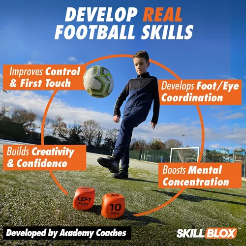 Miniatura 2 de SKILL BLOX Dados de Entrenamiento de Pateo de Fútbol (2 piezas) - Regalos de Fútbol para Niños de 8-12 Juego de Habilidades de Dominios - Accesorios