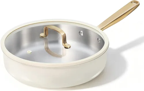 CAROTE Sartén de acero inoxidable de 10 pulgadas con tapa, capa exterior de cerámica, no tóxica, calefacción uniforme, apta para horno, inducción,