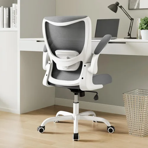 Miniatura 8 de MUXX.STIL Silla de oficina, silla de escritorio ergonómica de piel sintética con soporte lumbar ajustable y reposabrazos abatible, silla de Crema