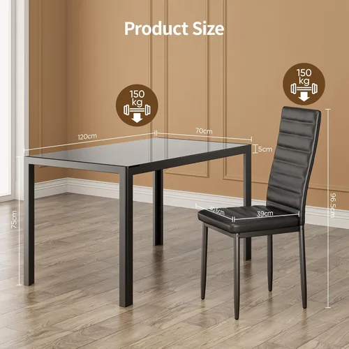 Miniatura 3 de Bealife Juego de mesa de comedor de cocina para 4, juego de mesa y sillas de vidrio templado de 5 piezas moderno para el hogar, cocina, sala de Negro