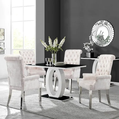 Miniatura 6 de LOULENS Lujosas sillas de comedor de terciopelo, sillas de comedor modernas tapizadas con capitoné, sillas de comedor con reposabrazos y patas