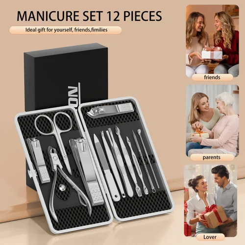 Miniatura 8 de ZIZZON Kit de manicura y pedicura, cortaúñas, juego de 12 piezas, kit de aseo profesional, herramientas de uñas con lujoso estuche de viaje