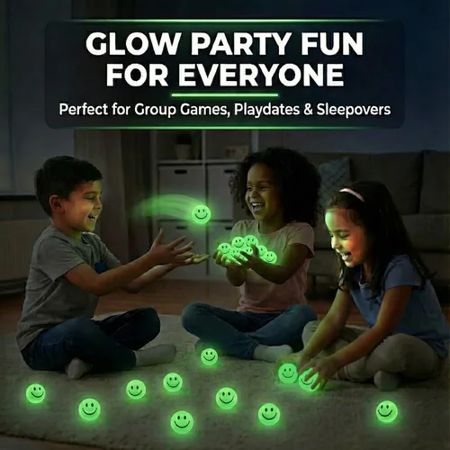 Miniatura 6 de Bedwina Bulk Bouncy Balls Glow in the Dark - (1inch / 27mm) Diameter, High Bouncing, Small Rubber Smile Face Bouncing Balls for Kids, Vending