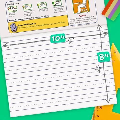 Miniatura 2 de Mead Tableta de escritura para aprender letras, bloc de práctica de escritura a mano PK-1, 10 x 8 pulgadas, regla elevada sólida y punteada, 40