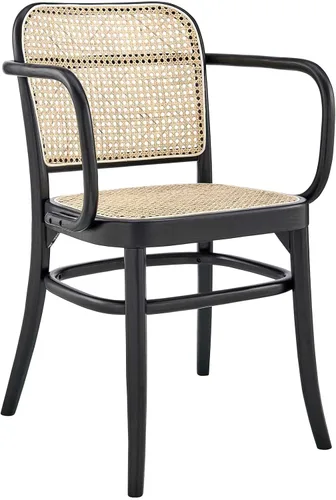 Miniatura 4 de Modway Winona - Asiento de mimbre de madera de olmo, silla de comedor - Juego de 2, color negro