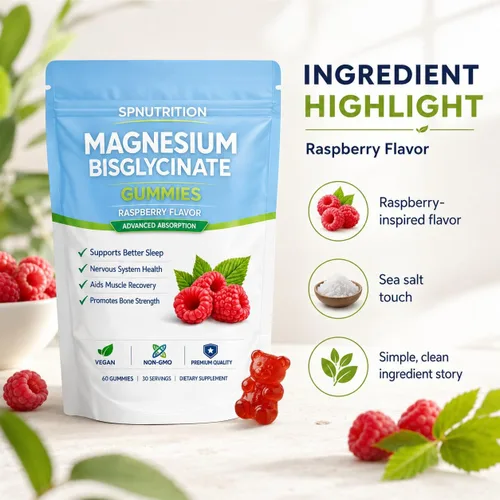 Miniatura 5 de Spnutrition - Gomitas de bisglicinato de magnesio con 400 mg de quelato de bisglicinato de magnesio, sal marina, polvo de fruta de frambuesa, mejora
