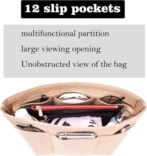 Miniatura 3 de Organizador de bolso, organizador de bolsa de mano, organizador de bolsa de fieltro con 12 bolsillos, compatible con bolsa, bolsos (negropequeño)