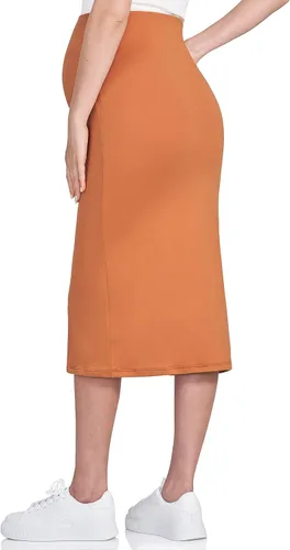 Miniatura 4 de POSHDIVAH Falda de maternidad para mujer, sobre el vientre, de cintura alta, color liso, elástica, falda tubo para embarazo