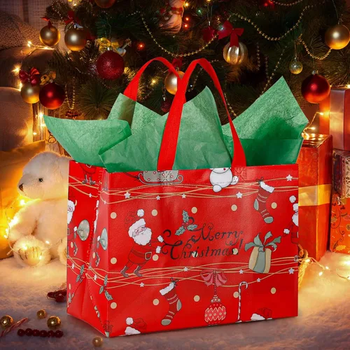 Miniatura 6 de YANGTE - Paquete de 12 bolsas grandes de regalo de Navidad reutilizables, con asa, bolsa de Navidad de tela no tejida para fiestas y eventos