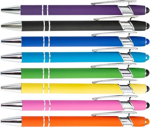 Miniatura 15 de PASISIBICK Bolígrafo negro de 12 piezas con punta de lápiz capacitivo, 2 en 1, elegante bolígrafo de metal para pantalla táctil, tinta negra, punta