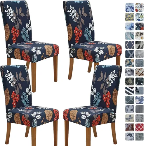 Miniatura 90 de SPRINGRICO Paquete de 6 fundas blancas para sillas de comedor, fundas elásticas para sillas de comedor con diseño floral, de elastano lavable