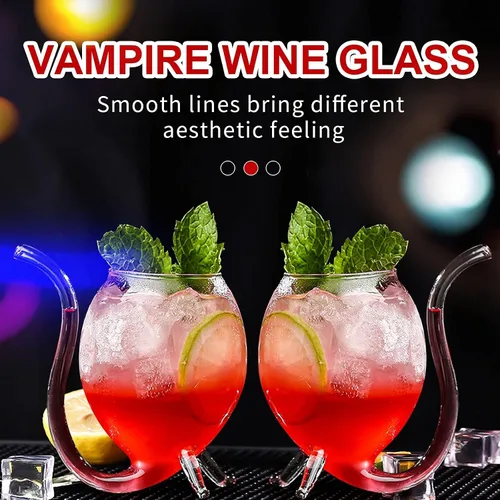 Miniatura 5 de Vampire - Juego de 2 copas de cóctel de 12 onzas con tubo para beber, pajita, tazas creativas de vidrio para vino, jugo de champán, hogar, bar