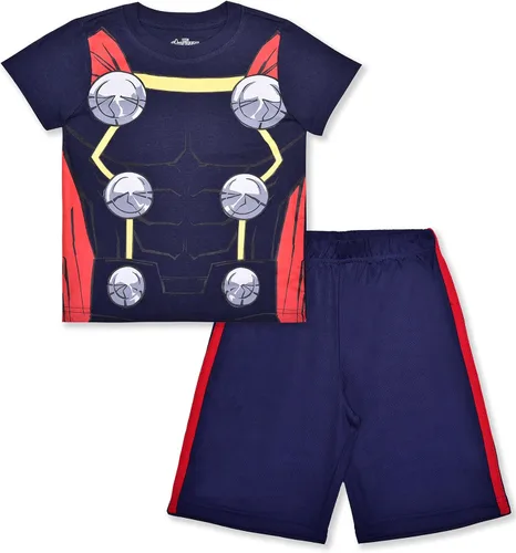 Marvel Avengers Thor - Conjunto de camiseta y pantalones cortos para niños pequeños y pequeños, color azul marino