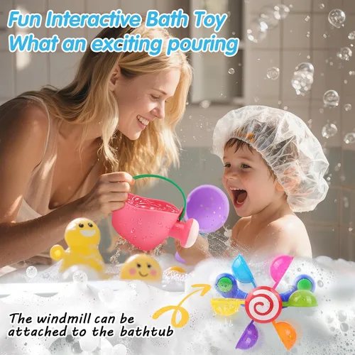 Miniatura 4 de Juguete de baño para bebé, regadera para niños, cucharas de baño, molino de viento, juguetes de agua, divertido juguete interactivo para bañera