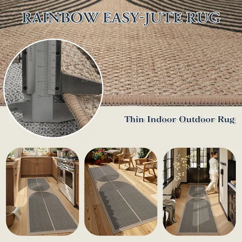 Miniatura 3 de Lahome Alfombra moderna arcoíris de 2 x 8 pies, alfombra lavable para pasillo de cocina con respaldo de goma, alfombra de interior y exterior