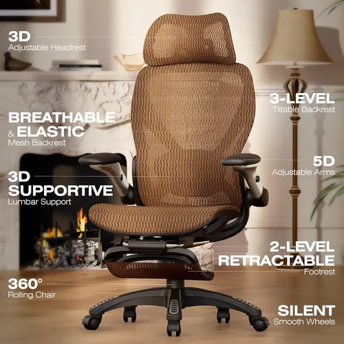 Miniatura 3 de ELABEST X100 Silla de Oficina Ergonómica con Reposapiés, Silla Grande y Alta para Escritorio en Casa con Brazos Desmontables 5D, Soporte Lumbar