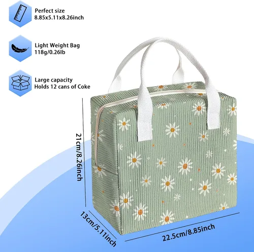 Miniatura 2 de Lonchera con lazo para mujeres y hombres, bolsa de almuerzo de tela aislada para el trabajo, lonchera para adultos a prueba de fugas, bolsa