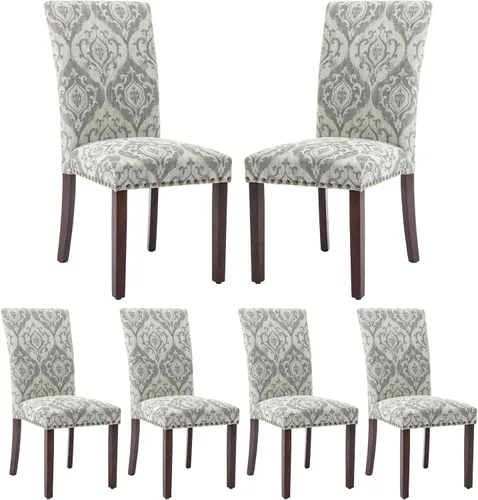 Miniatura 11 de COLAMY Juego de 6 sillas de comedor tapizadas Parsons, sillas laterales de tela para comedor y cocina con ribete de tachuelas y patas de madera